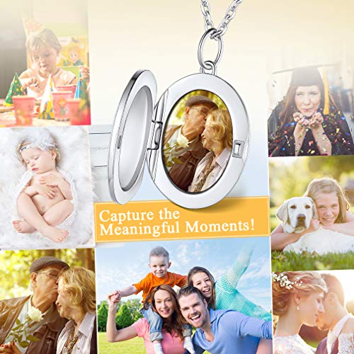 Custom4U Personalized Locket Necklace For Women Oval Shaped Sterling Silver Locket Necklace That Holds Picture Keep Memorial Accessories Custom Photo Jewelry Pocket Locket Necklace #TOP2