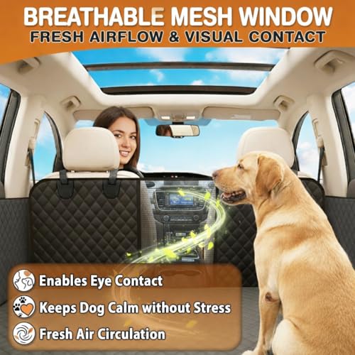 Image of Dog Car Seat Extender with Hard Bottom and Mesh Window, Waterproof Backseat Protector for Car, SUV, Truck Travel and Camping