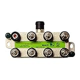 8 Way Splitter Wide Band Green Label Approved One Port DC Path Slim Line SWM Technology 1 Input 8 Output High Isolation Vertical Slimline Satellite Splitter Video 75 Ohm Signal