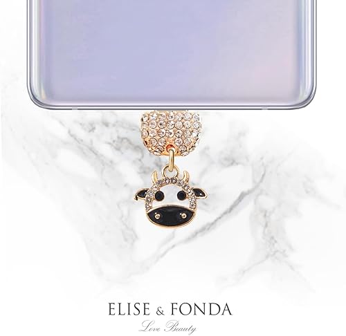 Miniatura 4 de ELISE & FONDA TP215 Tipo-C Puerto de carga USB Cristal Anti Polvo Plug Tiny Cow Colgante Teléfono Celular Charm para Samsung