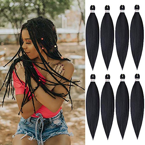 Pre Stretched Braiding Hair, 1B Braiding Hair Pre Stretched Ddzmz Easy Braid Itch Free Synthetic Fiber Hair Hot Water Low Tempreture Setting Mixed Crochet Twist Hair for Goddess Girl Women 26"1B# 8Pcs