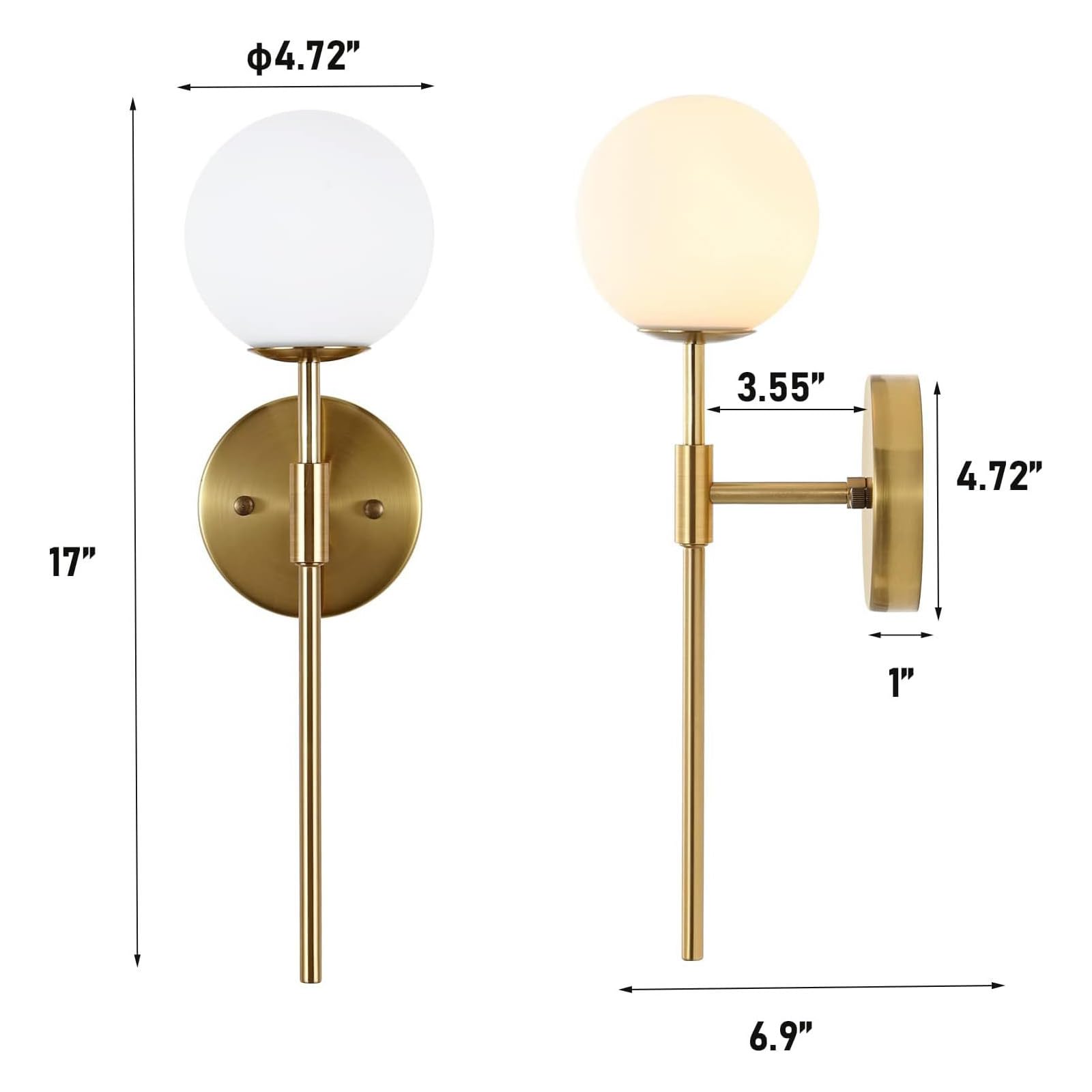 Wandlampe Innen E27 Wandleuchte Nordic Modern Wandbeleuchtung mit Glas Lampenschirm Wandleuchten Kreative Dekorative für Schlafzimmer Wohnzimmer Treppenhaus (Schwarze,2 Stück)