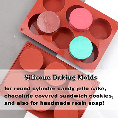 Image of First Try 6-Cavity Medium Round Silicone Disc Cake Mold, Flat Round Shape Pack Non-Stick Baking Molds Cake, Candy, Soap, Resin Art
