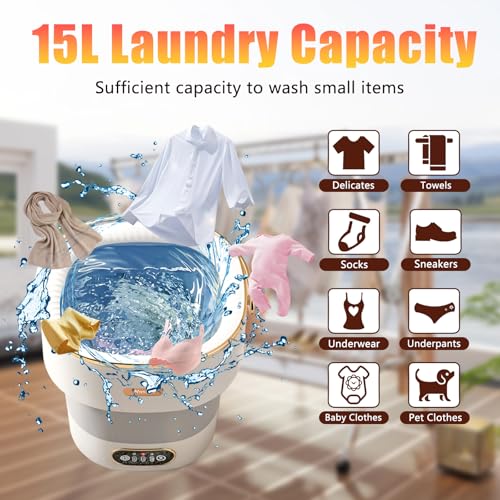 Portable Washing Machine,15L Collapsible Mini Washer with 3 Cleaning Modes Drain Basket Small Foldable Laundry Machine for Travel Camping Dorms RVs Apartments Baby Clothes Underwear Socks Delicates - Image 4