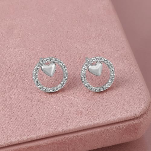 Image of Rubans Necklace Set Heart American Diamond & Cubic Zirconia Studded Circle Charm Pendant Jewellery Gift for Women & Girls