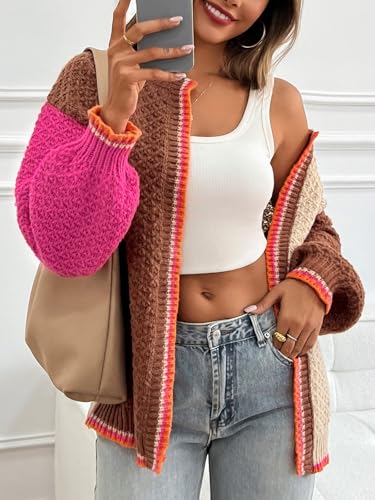 Saodimallsu Womens Color Block Cardigan Sweaters Open Front Chunky Knit Colorful Winter Sweater Coats2