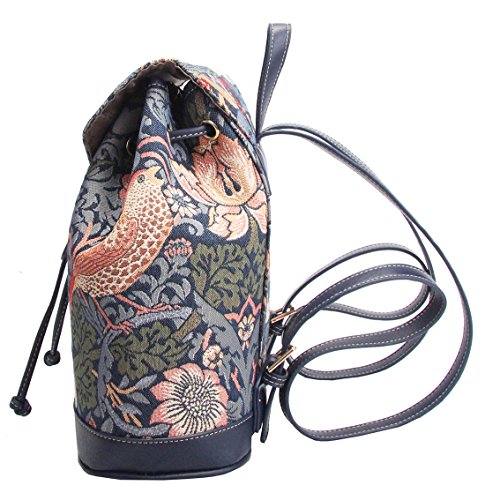 Signare William Morris Strawberry Thief Tapestry Flap Buckle Pull String Backpack3
