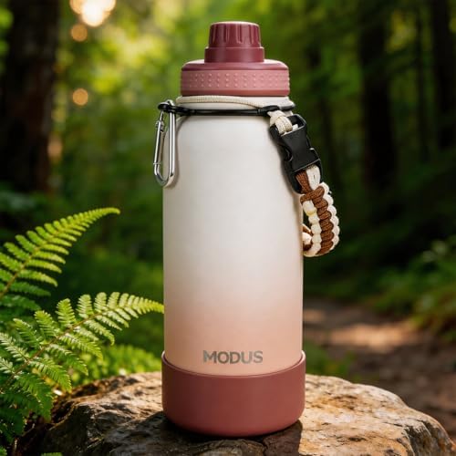 950ml Garrafa Térmica de Aço Inoxidável com Alça Paracord | Base Antiderrapante de Silicone – Mantém a Água Gelada por até 24 Horas Branco Cinza