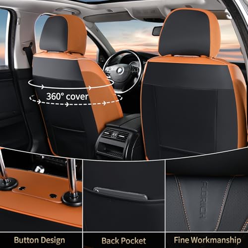 Image of FLORICH Car Seat Covers Full Set Leather Automotive Seat Cover Waterproof 5 Seats Car Seat Protectors Luxury Front and Back Seat Cushions Universal Fit for Most Cars SUV Trucks, Brown&Black