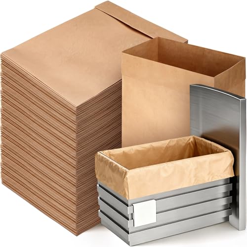 Humyoun 60 Pcs Trash Compactor Bags for Kitchen Pre-Cuffed Heavy Duty Kraft Paper Compactor Bags with Waterproof Liner Reinforced Bottom for Kitchen Use 20.47 x 15.75 x 8.66