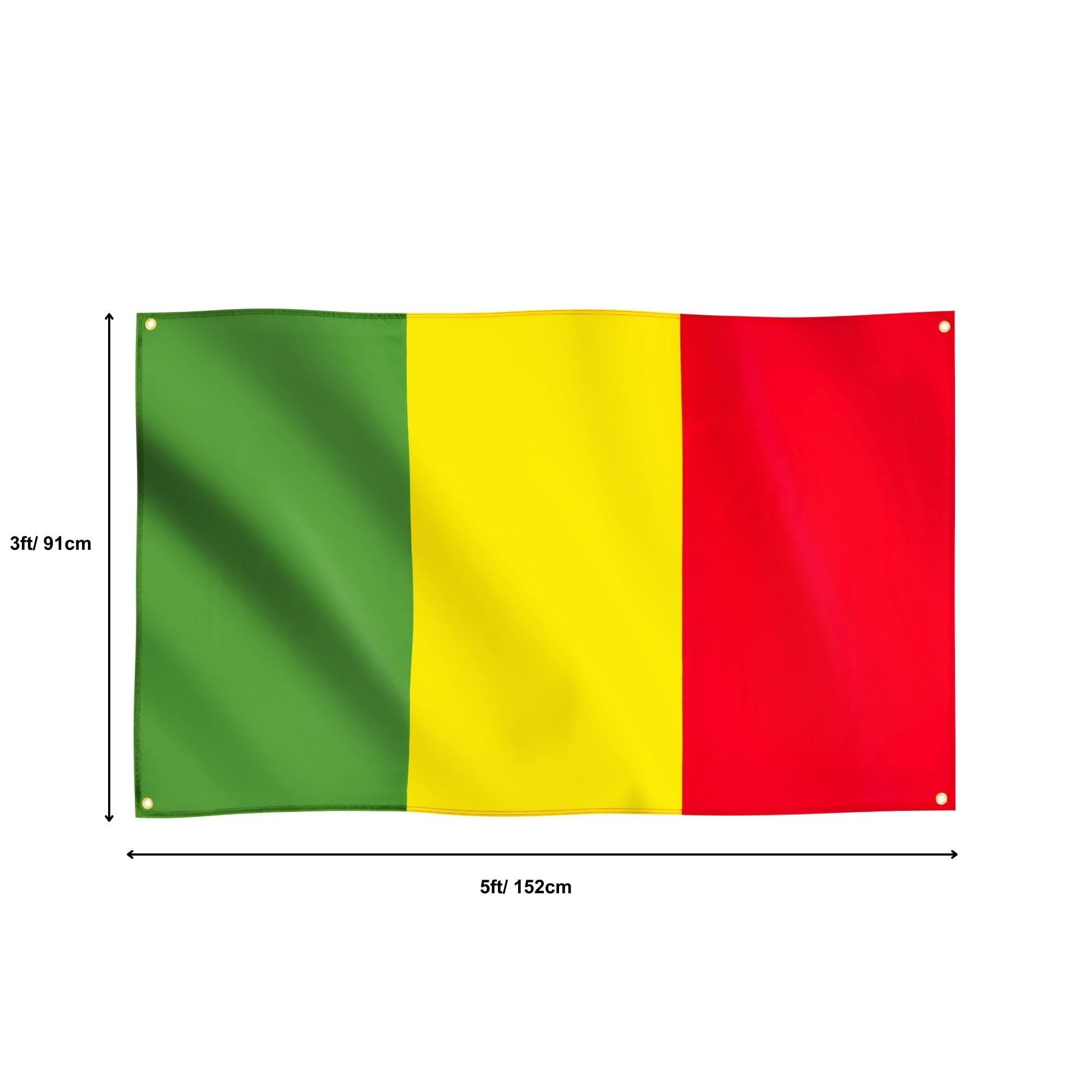 Runesol Mali Flag, 91x152cm, 3ft x 5ft, 4 Grommets, Eyelet In Every Corner, Malian Republic Flag, Tricolour, Premium Flags - Image 2