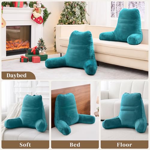 Image of Sasttie Reading Pillow for Bed, Back Pillow for Sitting Up, Teal Blue