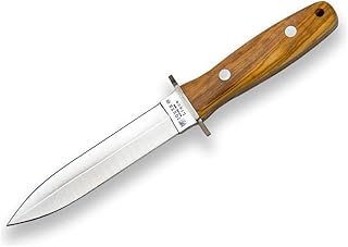 Joker Full Tang Mount Knife Lince CO43, 5,9 inches MOVA Blade, Olive Wood Handle, with Leather Sheath, Fishing Tool, Hunting, Camping and Hiking - Joker