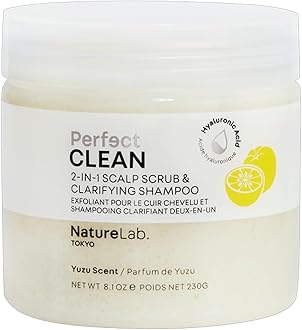 NatureLab.TOKYO Perfect Clean Scalp Scrub & Clarifying Shampoo - Sugar Crystals, Probiotic Sake Water, Hyaluronic Acid, Pearl Extract - 2-in-1 Deep Scalp Cleanser for Shine & Hydration, 8.1 oz, Yuzu