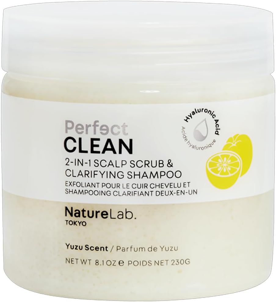 NatureLab.TOKYO Perfect Clean Scalp Scrub & Clarifying Shampoo - Sugar Crystals, Probiotic Sake Water, Hyaluronic Acid, Pearl Extract - 2-in-1 Deep Scalp Cleanser for Shine & Hydration, 8.1 oz, Yuzu