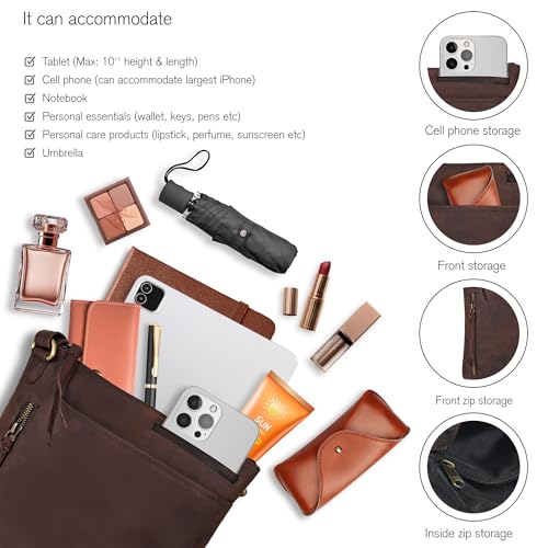 Image of Leather Crossbody Bags for Women - Ladies Sling Handbags - Medium Cross body Purses Handbags - Purses For Women (Vintage Dark Brown)
