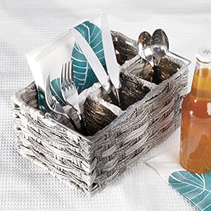 Mdesignplasticwovendividedcutlerystorageorganizercaddytotebasketholderforkitchentablecabinetpantryholdssilverwareforksknivesspoonsnapkinsandotherutensilsgray Urban Country Home Decor Mdesign plastic woven divided cutlery storage organizer caddy tote basket holder for kitchen table cabinet pantry holds silverware forks knives spoons napkins and other utensils gray urban country home decor