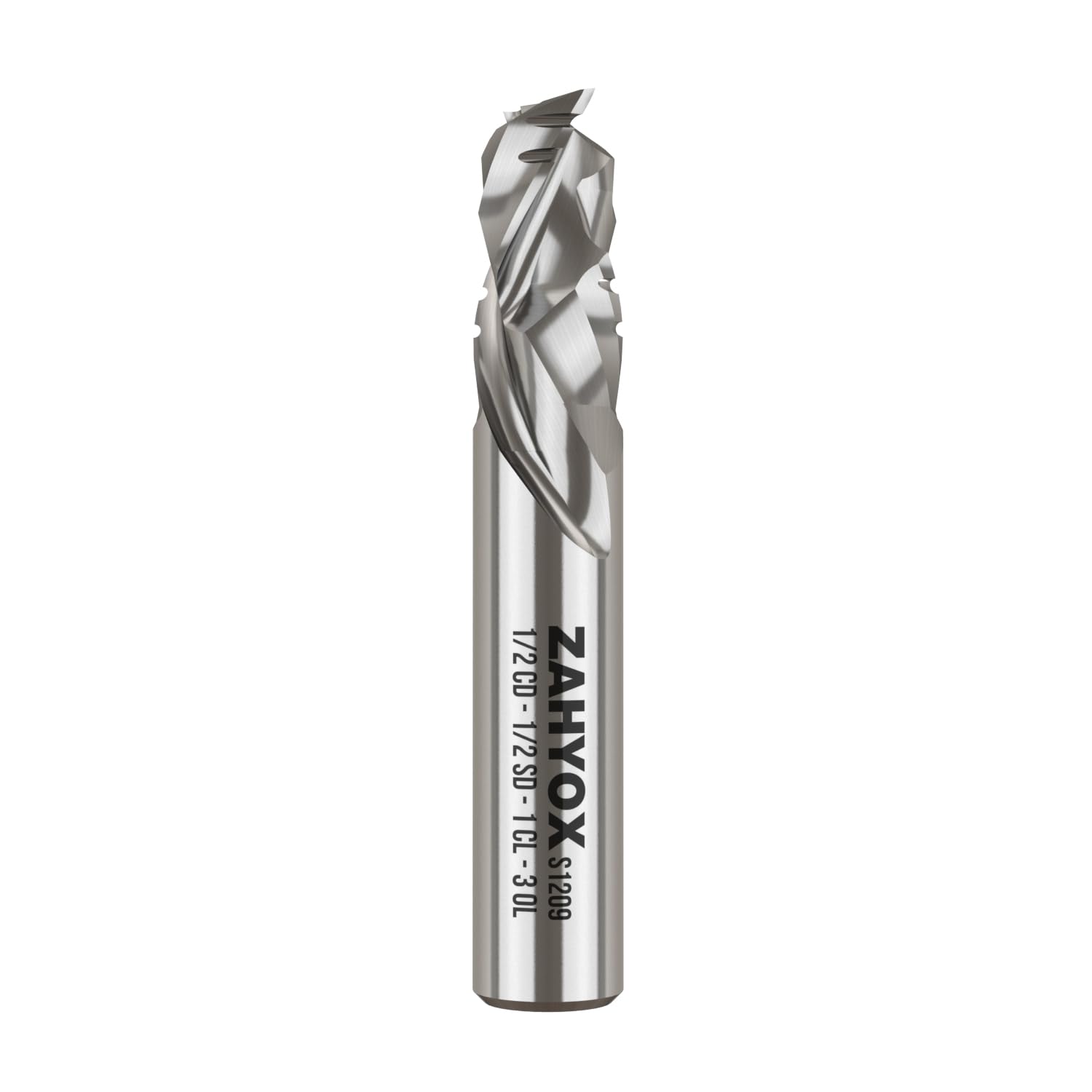 ZahyoX Compression Spiral CNC Bit, Solid Carbide Straight Router Bit, 1/2" Cutting Dia, 1/2" Shank, 1" Cutting Length, 3" Overall Length, CNC Router Bits, CNC End Mill