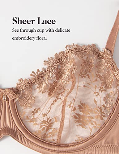 Image of Wingslove Women's Sexy Lace Bra Demi Sheer Mesh Balconette See Through Bralette Unlined Underwire Embroidered