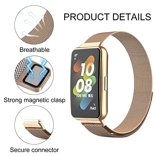 Niboow Strap Compatible with Huawei Band 7, Men Women Magnet Stainless Steel Metal Watch Bands Compatible with Huawei Band 7 - Image 2