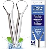 ORAVIX Tongue Scraper (Pack of 2), Tongue Scraper for Bad Breath, Tongue Cleaners Stainless Steel, Metal Tongue Scraper, Tongue Scraper for Adults Fresher Breath, Tongue Scraper Stainless Steel