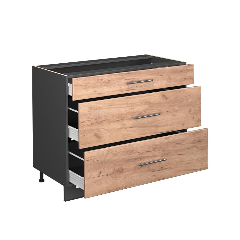 Vicco Küchenunterschrank Fame-Line, Goldkraft Eiche/Anthrazit, 100 cm, AP Anthrazit, zur Kombination mit weiteren Modulen der Fame-Line Serie