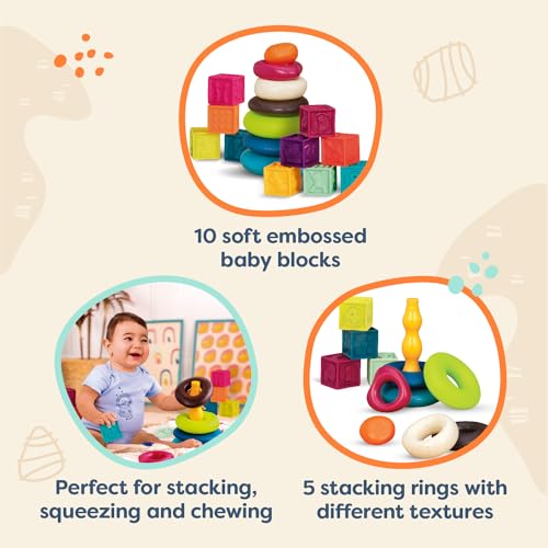 B. Toys BX1971Z B. Baby –Baby Blocks & Stacking – 10 Numbered Blocks & 5 Colorful Rings – Building Play Set For Infants – Educational Toys thumb #2
