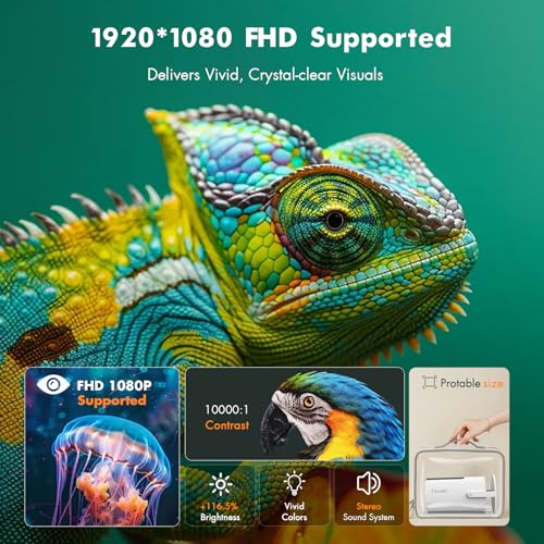 Image of [Officially Licensed] Tecaki Mini Projector, Portable Smart Projector with WiFi and Bluetooth, 180 Rotatable Stand, Auto Keystone & Electric Focus, 4K Supported