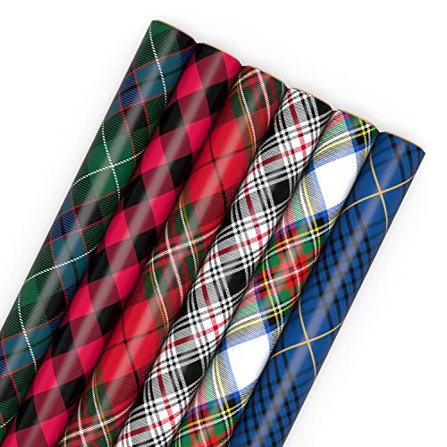 Hallmark Christmas Wrapping Paper Rolls - Black and Red Buffalo Plaid, Royal Stewart Tartan, Blue, Green (6 Rolls: 180 sq. ft. ttl.) for Holiday Parties, Hanukkah, Winter Weddings by Hallmark - Used condition - US$16.65