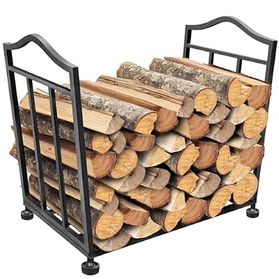 kingleder Foldable Firewood Rack, Collapsible Fireplace Wood Holder Indoor, Simple & Elegant & Sturdy Fire Wood Rack Outdoor for Christmas Patio Deck Fireplace Log Storage, Adjustable Pads