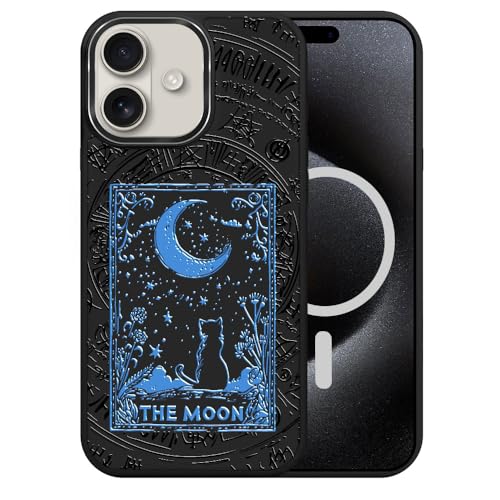 DAIZAG Case for iPhone 16 Plus, [Durable Shockproof Protective Magnetic Cover] [Compatible with MagSafe],Tarot Card Moon Cat Blue