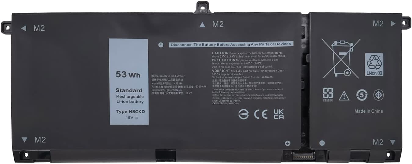 H5CKD Laptop Battery Replacement for Dell Vostro 5300 5401 5501 Latitude 3410 3510 Inspiron 5300 5401 5408 5501 5508 5400 7405 7300 7500 2-in-1 Silver Series 07T8CD [15V 53Wh]