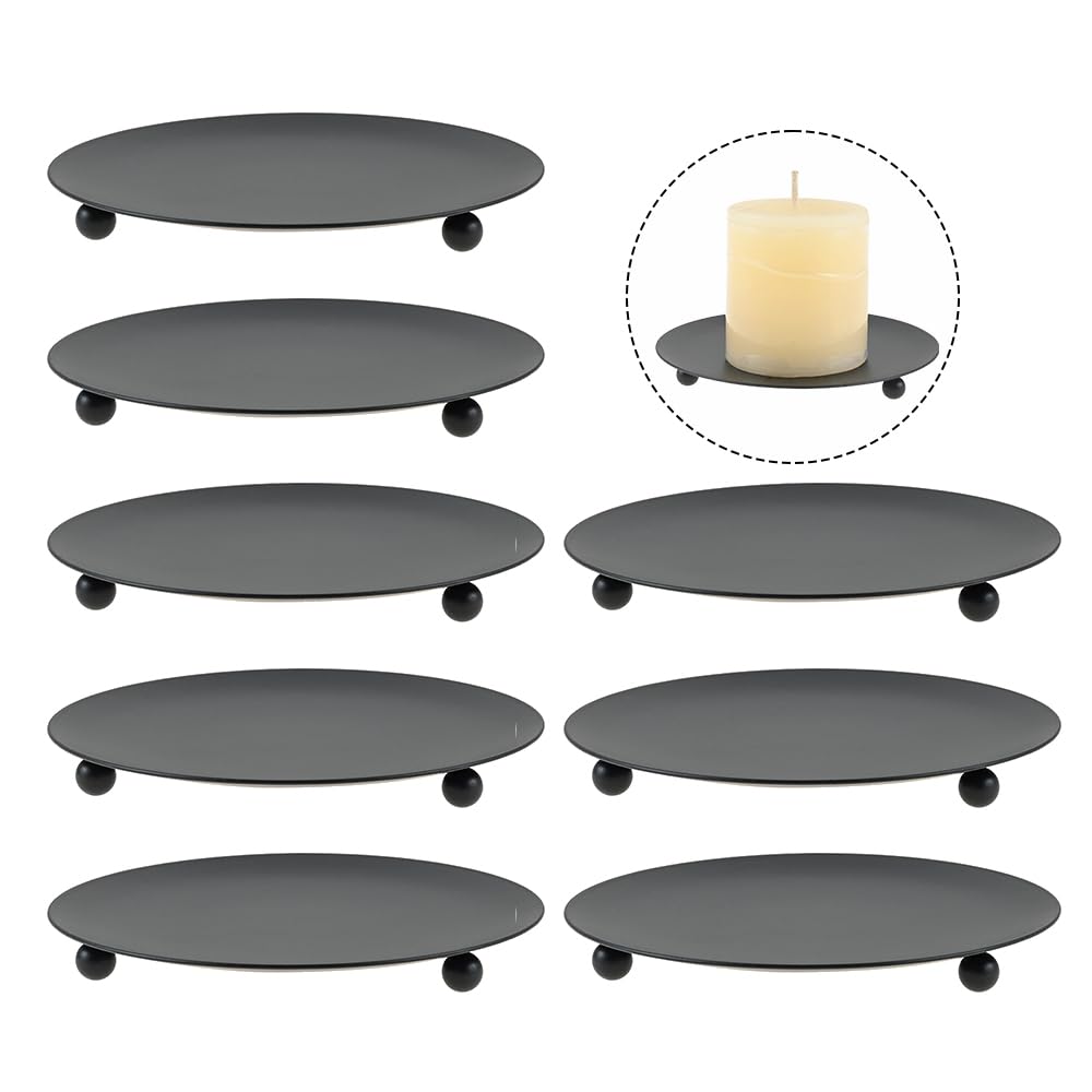 8Pcs Candle Holders,Black Retro Tray 10cm/4" Iron Candle Plate Candlesticks