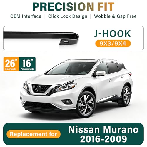 Image of Windshield Wiper Blades Replacement for Nissan Murano 2009-2014 2015 2016