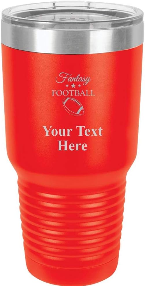 Fantasy Football Travel 30oz Navy Blue Stainless Steel Vacuum Insulated Hot/Cold Tumbler with Clear Lid - Great Customizable Gift For Any Special Event. BPA Free