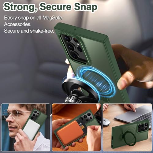 Casehas for Samsung Galaxy S22 Ultra Case,with Magnetic Invisible Stand [Military Drop Protection] [Compatible with MagSafe] Shockproof Slim Translucent Anti-Slip, Forest Green - image 7