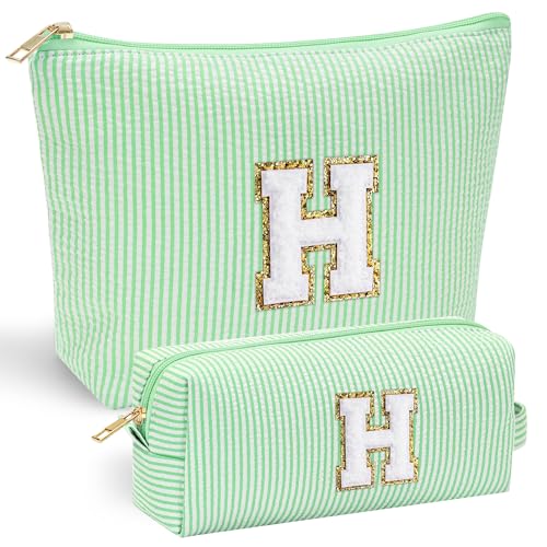 YOOLIFE Initial Makeup Bag for Women - Teen Girl Gifts Trendy Stuff Monogram Cute Makeup Bags Make Up Case for Women Her Best Friend Friendship Sister Teacher, Personalized Birthday Gifts H