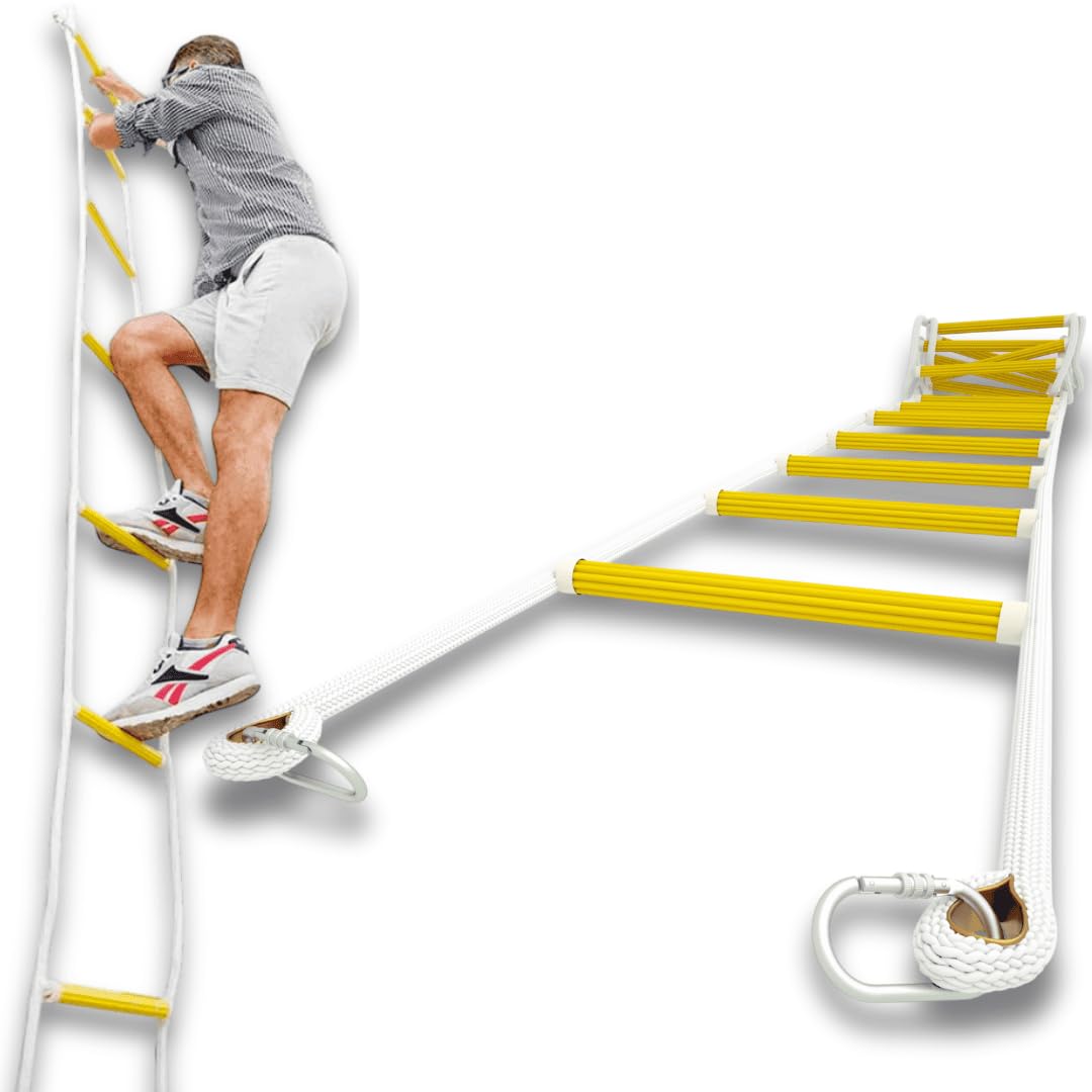 Rope Ladders for Fire Escape 16ft (5m) - Emegency Evacuation Ladder with Carabiners - Fire Rescue Ladder Set - Balcony Escape Ladders - Life-saving Tool for Family - Survival Rope - Certified