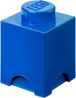 LEGO Storage Brick 1-Stud, Blue, – Stackable Storage Box with Lid, 1.2L Toy Organizer, Desk & Room Storage, Home Décor