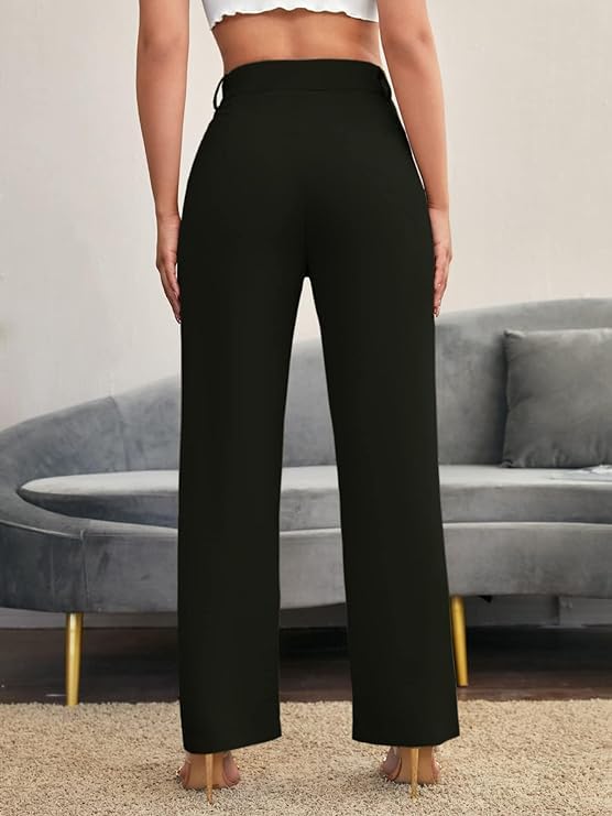 Image of Women's Poly Cotton Trousers Pants Relaxed Fit Boot Cut Ribbed Bell Bottom Trousers for Women