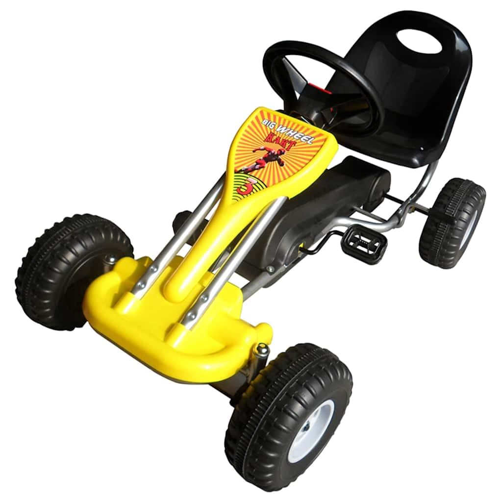 Pedal-Gokart Gelb für Kinder von 3 bis 5 Jahren mit schaltbarem Freilauf, Pendelachse, geschlossener Kette, geeignet für Indoor und Outdoor, stabil, leise Reifen, max. 30 kg, Geschenkidee