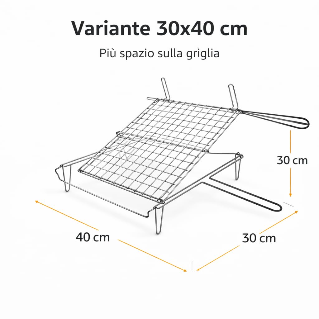 Generico Graticola Ribaltabile per Barbecue 30x30 / 30x40 cm – Griglia BBQ per Bistecche e Carne, Doppia Rete Bloccaggio Sicuro, Ideale per Barbecue a Carbonella (30x40 cm)