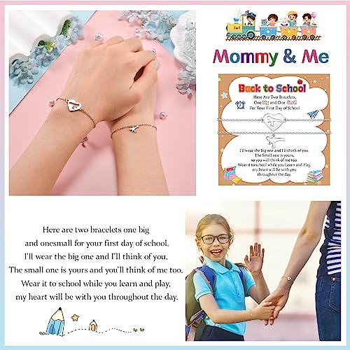 Image of SUNSH Back to School Gifts Mommy and Me Bracelet Mother Daughter Son Matching Dinosaur Heart Butterfly Bear Bracelets Set for 2 First Day of School Gifts for Her Him Separation Anxiety Gifts