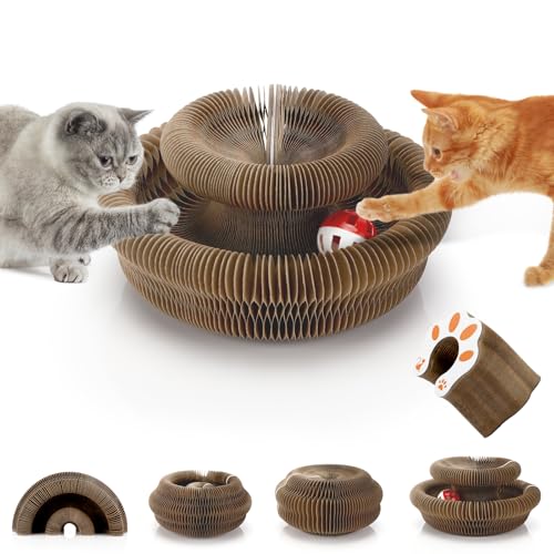 Lociban Magic Organ Cat Scratching Board, Tiragraffi per Gatti in Cartone Ondulato Pieghevole, Giochi Interattivi per Gatti con Palla Giocattolo Campanella