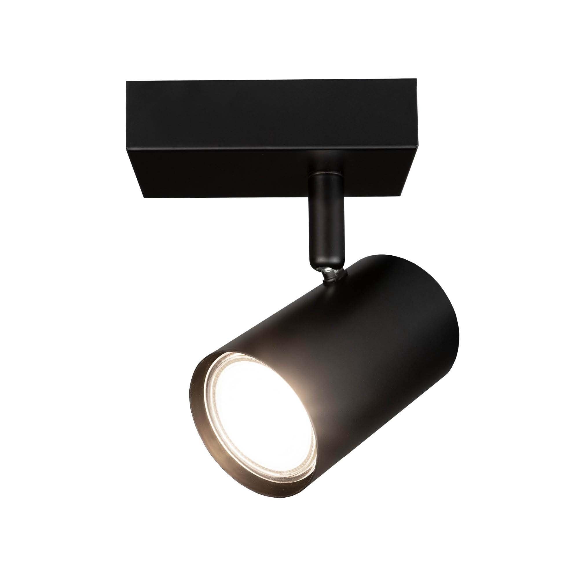Ledvion - LED Ceiling Spotlight, Black 1-Light, Dimmable, 5W, 4000K, Rectangular, GU10 Fitting, IP20, Tiltable, Includes GU10 Lamp