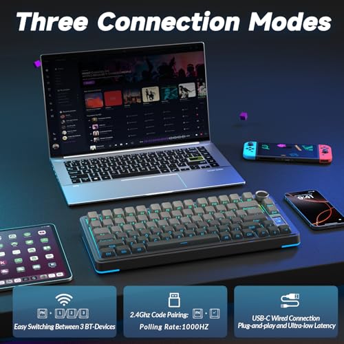 Image of AULA S75 PRO Wireless Mechanical Keyboard with Screen&Knob, Tri-Mode Hot Swappable Gaming Keyboard 75%, Pre-lubed Switches, RGB Backlit, Side Printed PBT Keycaps, Creamy Sounding Computer Keyboards