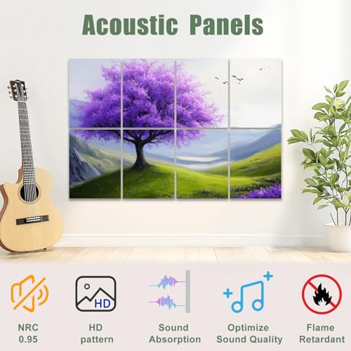 8 Pack paneles acústicos artísticos para absorción de sonido con diseño abstracto paisajes modernos, montañas distantes, pájaros y cielo nublado, para estudios de grabación y oficinas, tamaño total 48"x32" miniatura 3
