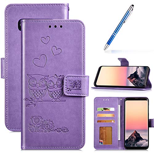 Robinsoni Case Compatible with Samsung Galaxy S10 Phone Case Wallet Galaxy S10 PU Leather Cover Shockproof Kickstand Case Flip Notebook Style Phone Cover Heavy Duty Case Hard Case Owl Printed Purple
