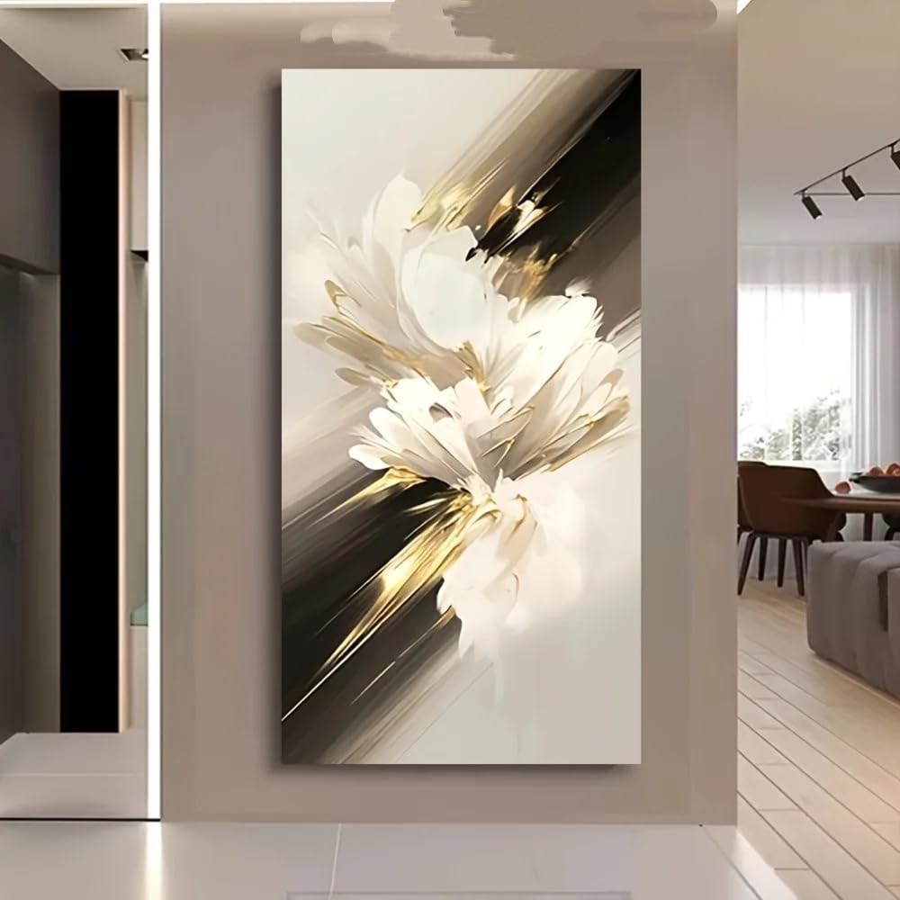 SDVIB Modern Abstract Black White Golden Canvas Wall Art Minimalist Canvas Prints for Elegant Large Living Room Decor(50x100cm/ Frameless)
