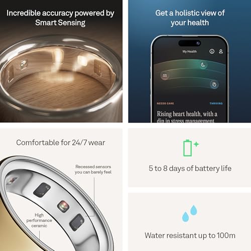 Image of OURA Ring 4 - Gold - Size 12 - Smart Ring | Size First Ring 4 Sizing Kit | Sleep Tracking Wearable - Heart Rate - Fitness Tracker - Up to 8 Days Battery Life